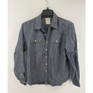 Fossil Long Sleeve Shirt Large Blue Gray Pinstripe Button Up Dual Pocket L